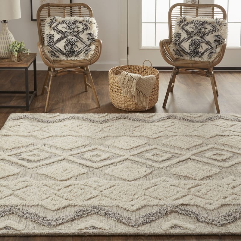 Zuba Hand Tufted Geometric Modern Stain Resistant Durable Area Rug By HomeRoots - 8' x 10'