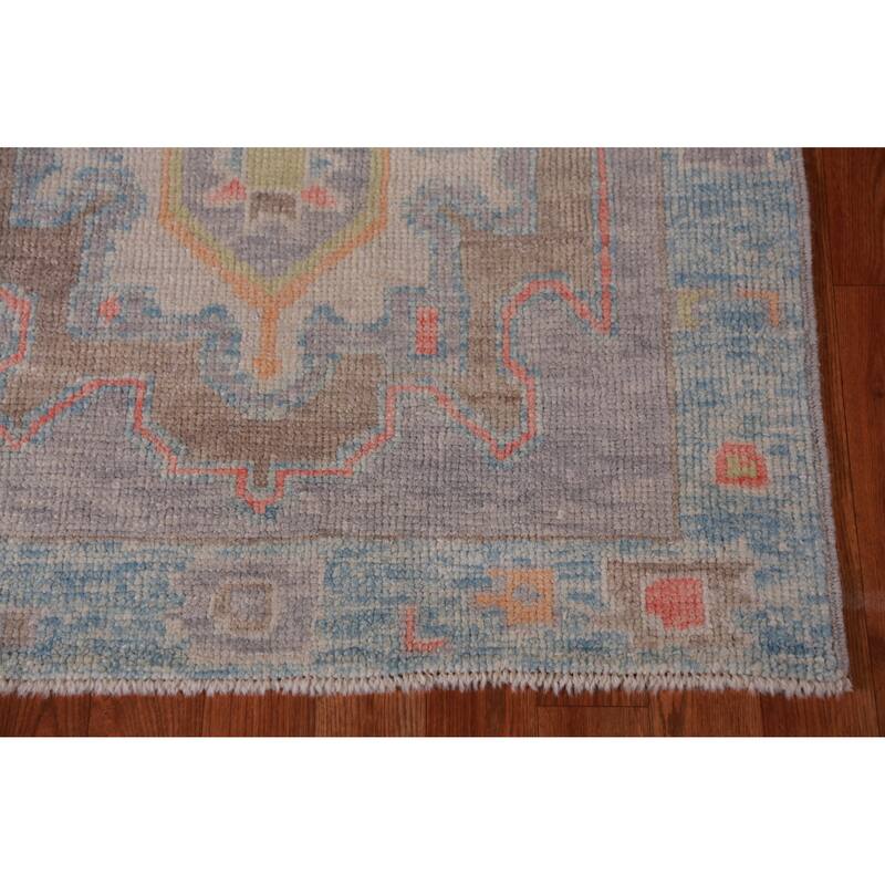 Hand Knotted Oriental 100% Wool Carpet Transitional Geometric Purples Oushak Runner Rug - 11' 11'' X 2' 10''