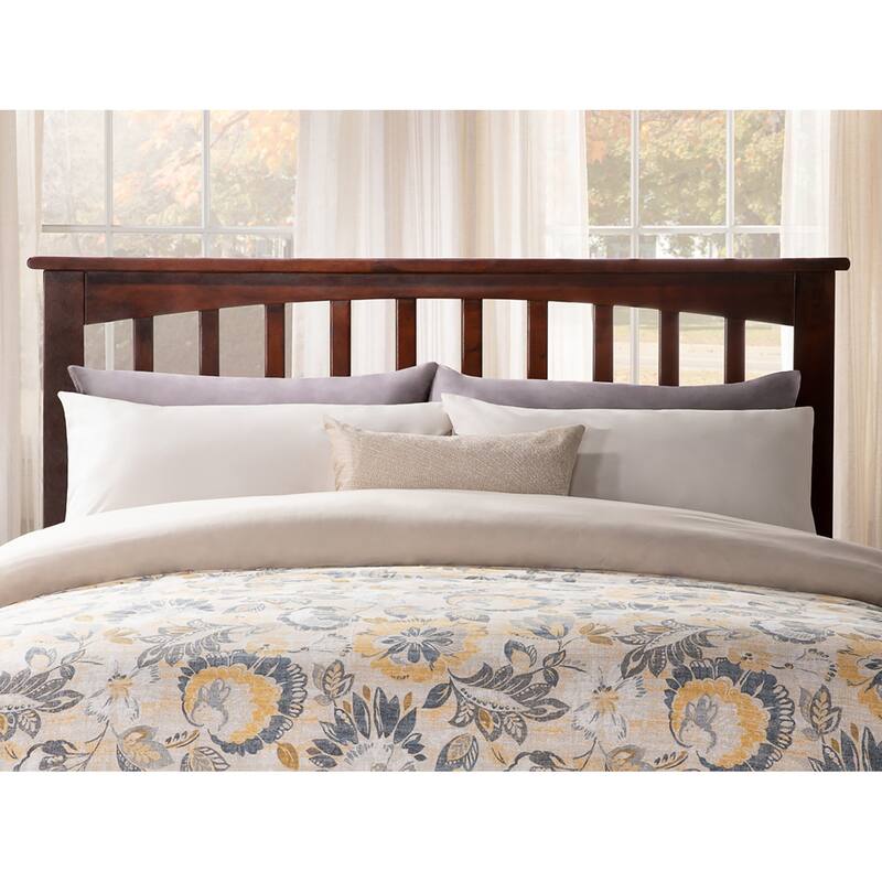 Low Profile Platform Bed with Footboard - Walnut Mission Style Wood Bed Frame & USB Charger