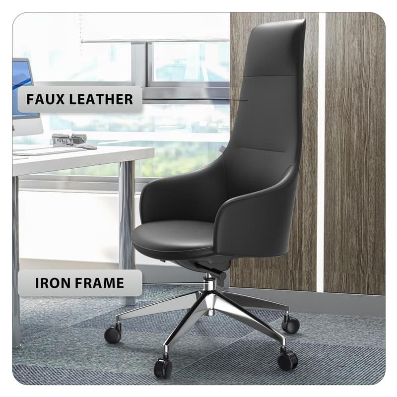 Celeste Ergonomic Adjustable Height Leather Executive Office Chair with Durable Iron Frame, and Swivel for Comfort & Support
