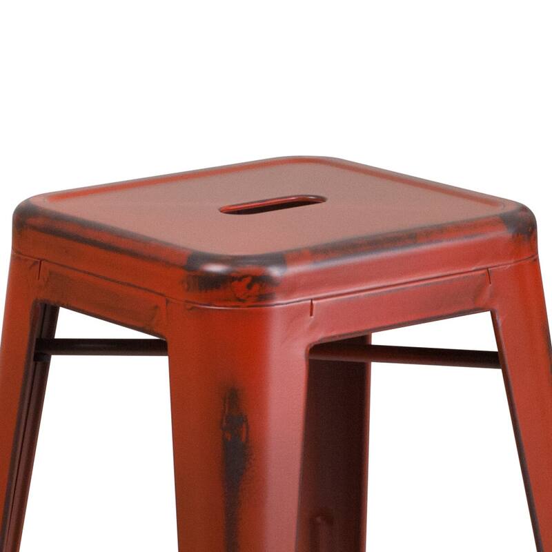 24" High Backless Distressed Metal Indoor-Outdoor Counter Height Stool