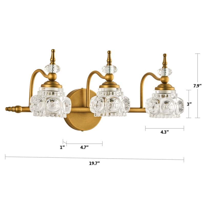 CO-Z 3 Light Vintage Vanity Light with Flower Crystal Glass Shades - 19.7