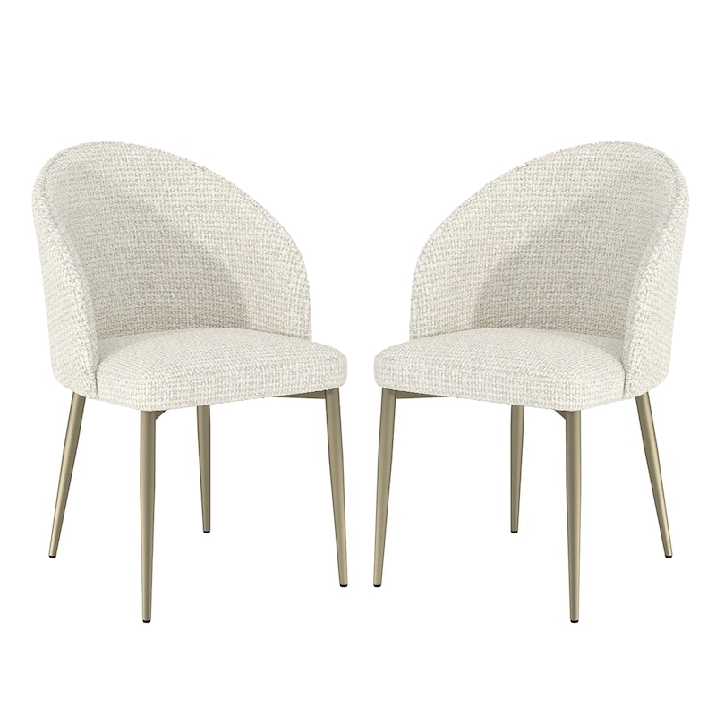 Set of 2 Upholstered Dining Chairs with Metal Legs in White - White - Set of 2