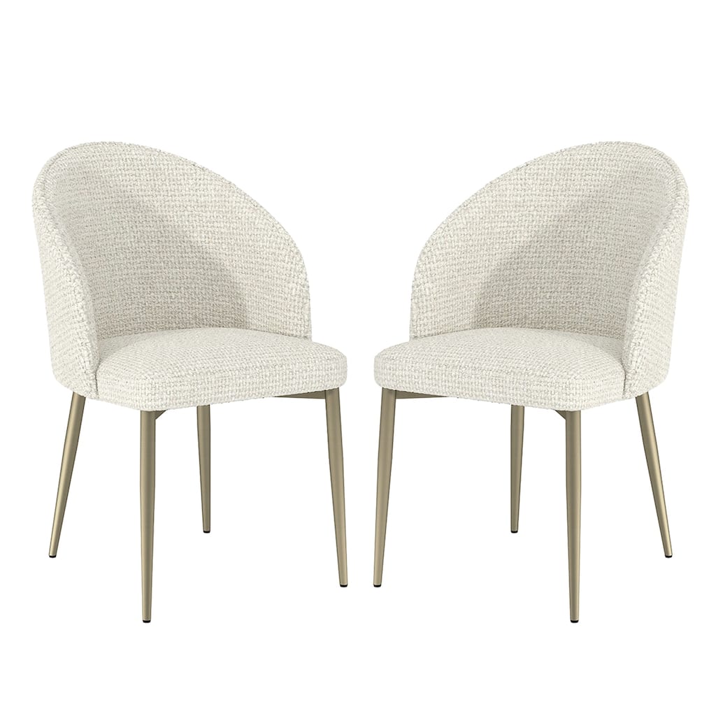 Set of 2 Upholstered Dining Chairs with Metal Legs in White