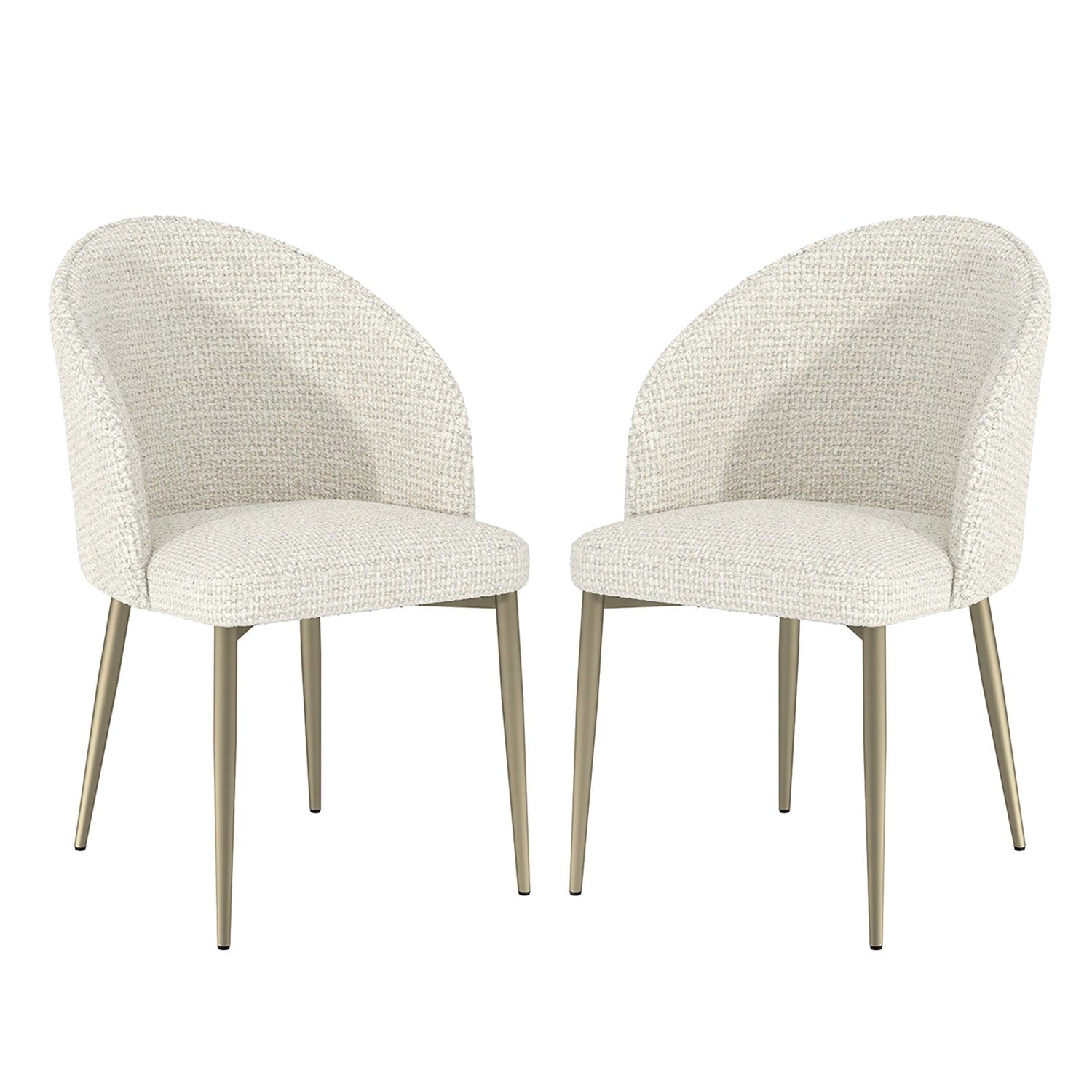 Set of 2 Upholstered Dining Chairs with Metal Legs in White