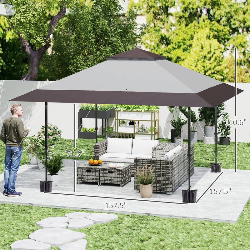 GDFStudio - Lucas Large Height Adjustable Pop-Up Canopy Tent with Double Roof and Party-Ready Design - Light Gray