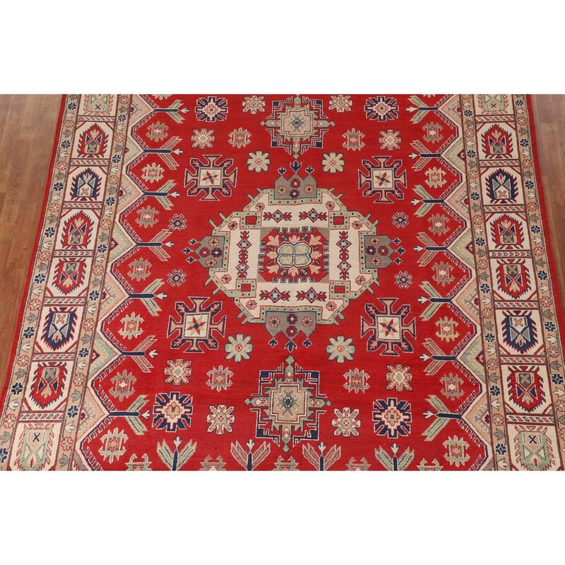 Geometric Red Kazak Area Rug Handmade Wool Carpet - 8'5"x 11'3"