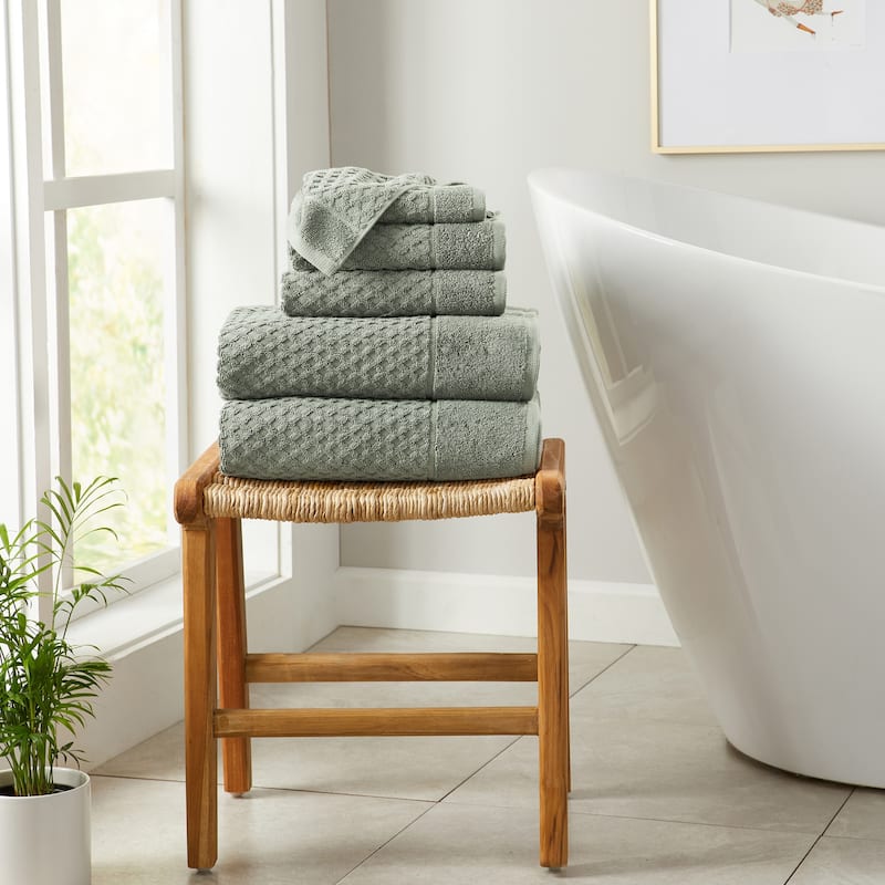Linery & Co. Cotton Diamond Waffle Texture Bath Towels.