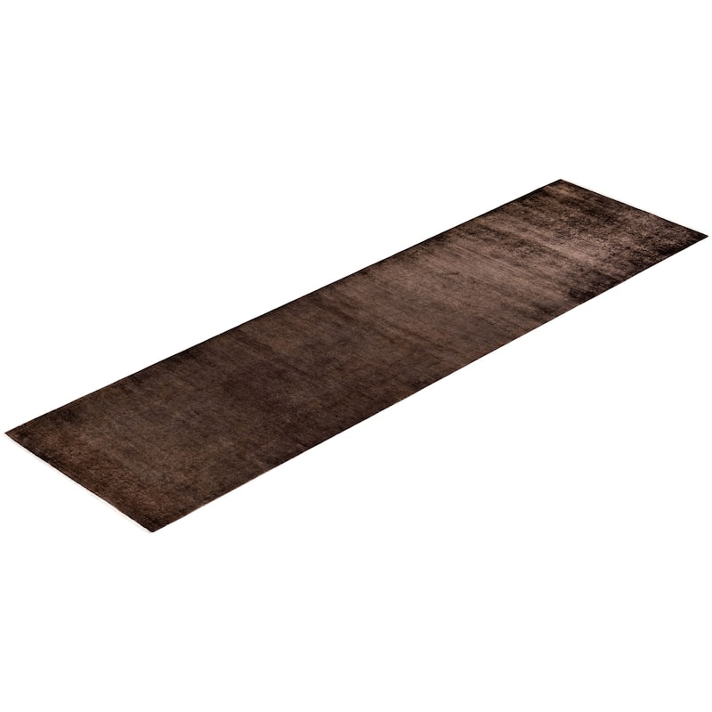 Overton Hand Knotted Wool Vintage Inspired Modern Contemporary Overdyed Brown Area Rug - 3' 1" x 11' 7"
