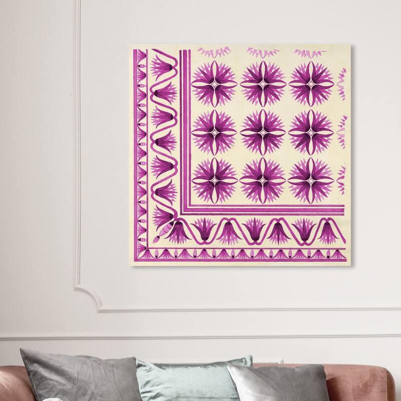 Wynwood Studio Canvas Abstract Floor Covering Berry Pink and Cream White Traditional Wall Art Canvas Print - 40 x 40