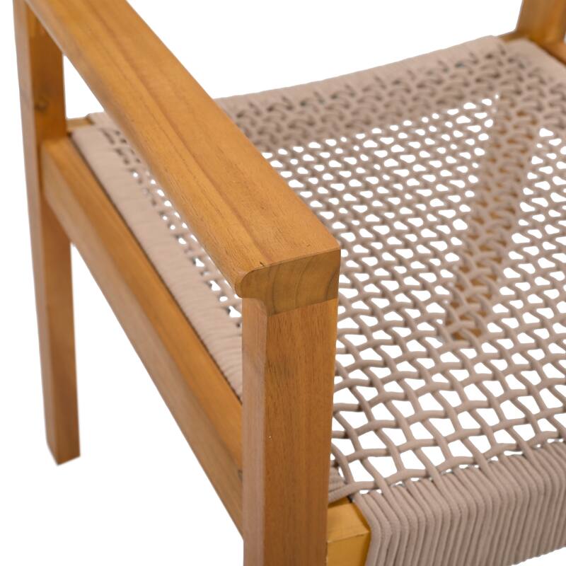 Modern Set of 2 Dining Chairs with Rope-Woven Seat Backrest, Solid Wood Frame for Dining Room Living Room Café and Pub