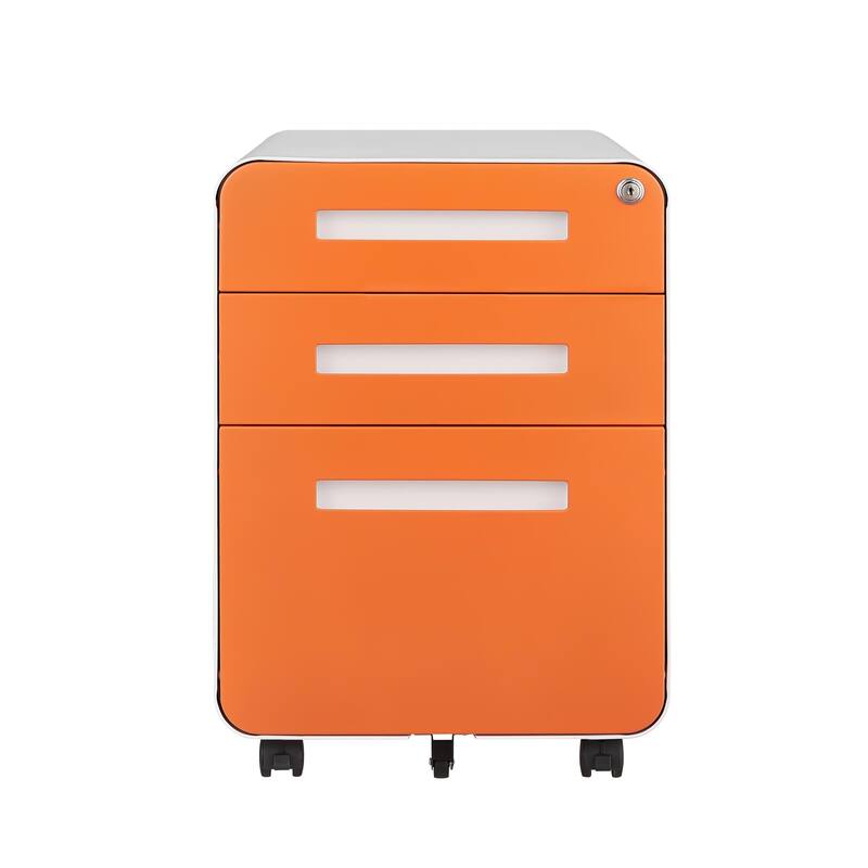 Metal Home Office Storage Cabinet with Pencil Tray & Hanging Bars, 3-Drawer Locking Mobile File Cabinet with Wheels