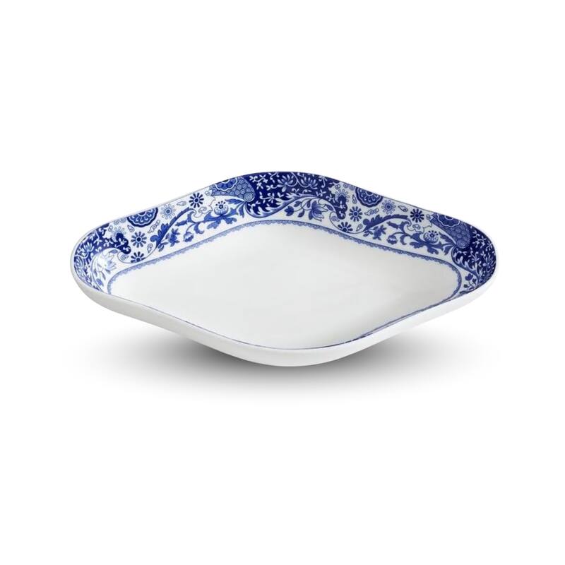 Spode Blue Italian Brocato Diamond Dish - 8.5" x 5.5" H - 8.5" x 5.5" H - Blue