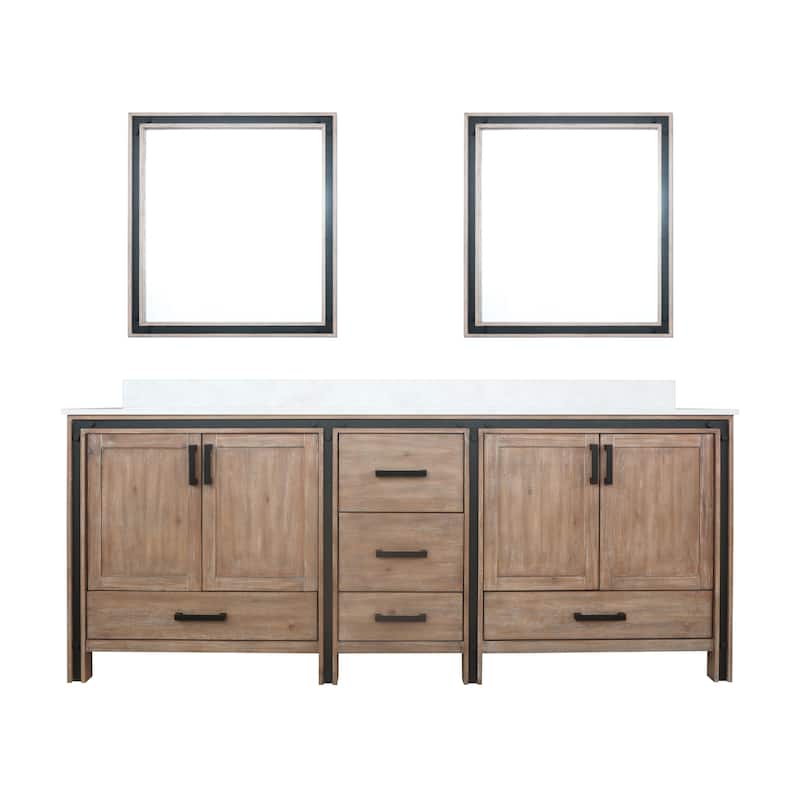 Ziva 84 in W x 22 in D White Double Bath Vanity, White Quartz Top and 34 in Mirrors