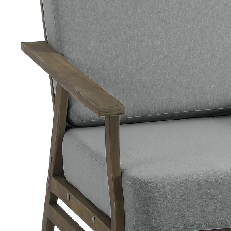 Modern Wood Cushioned Outdoor Patio Sofa Loveseat with Coffee Table