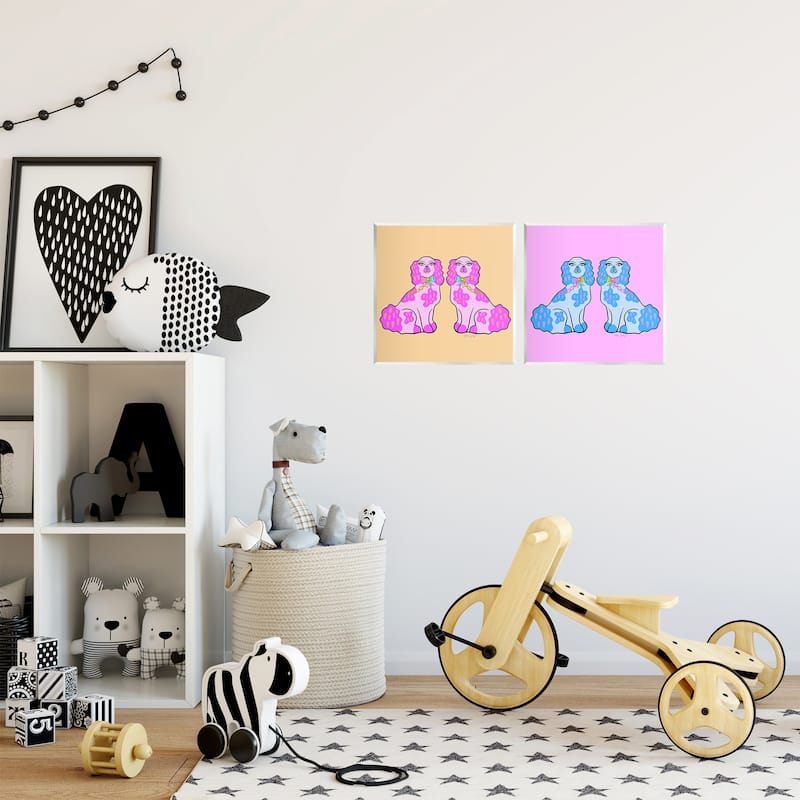 Stupell Brightly Colored Posh Pooches Wall Plaque Art Design By Katie Conley (Set of 2)