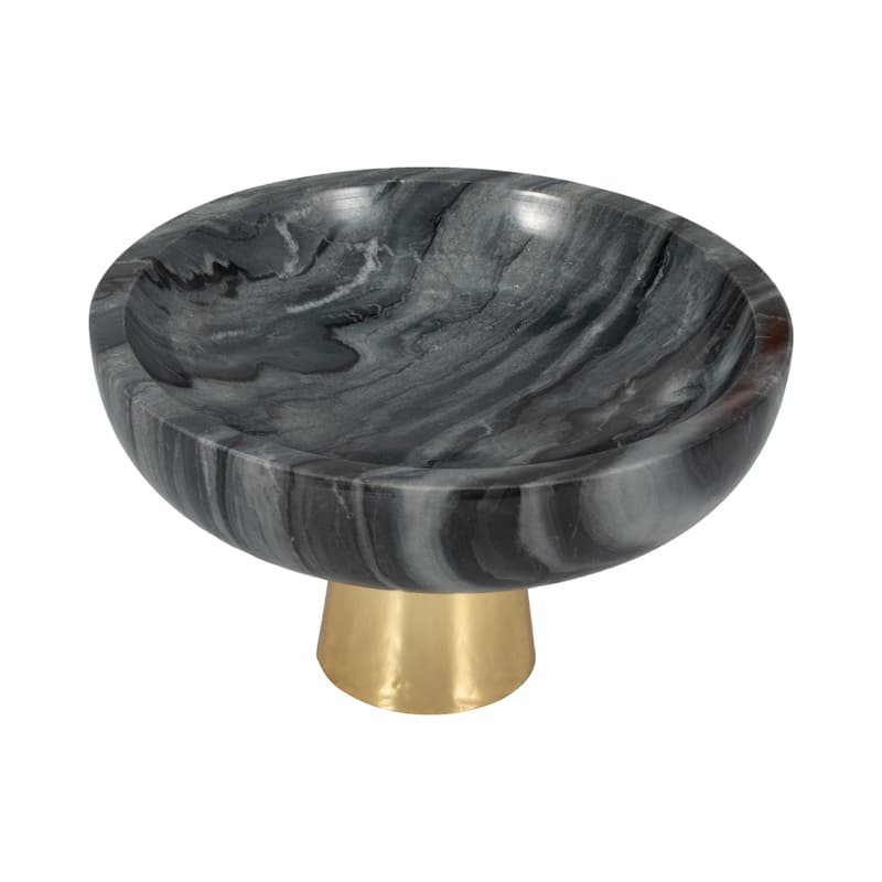 Sagebrook Home 12" Dazey Grey Marble Bowl, 7"H, Gold Base - 12" x 12" x 7"