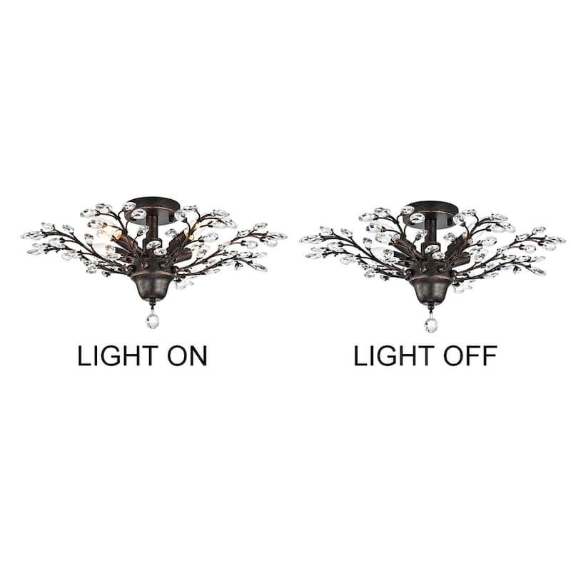 Holly 4-light Antique Copper Crystal Leaves Flush Mount