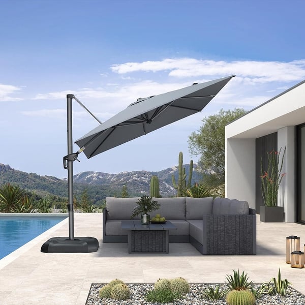 cantilever patio umbrella with tilt Patbrela 10ft Cantilever Patio Umbrella, 360-Degree Rotation Hanging Offset  Market Outdoor Umbrella, Tilt Adjustment, for Backyard, Deck, Poolside,