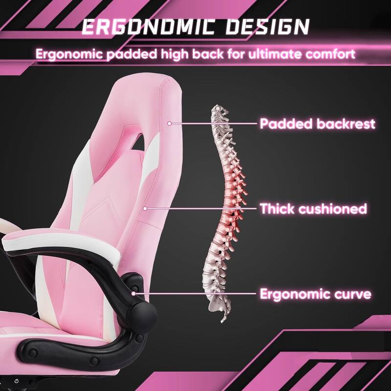 Ergonomic PU Leather Gaming Chair Adjustable Height with Flip-up Armrest for Adults, Kids