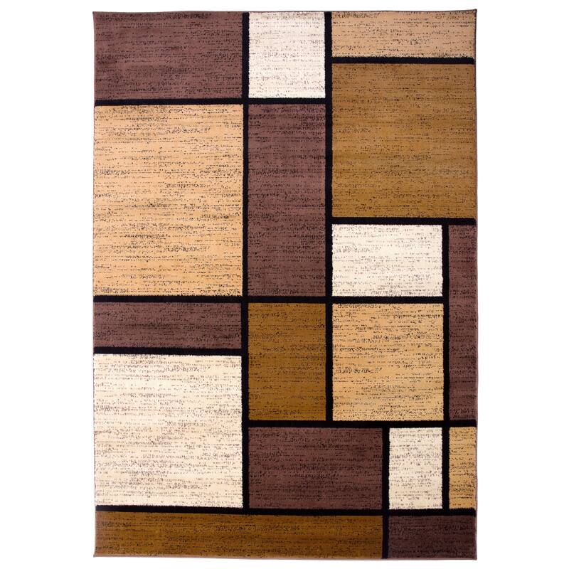 World Rug Gallery Contemporary Modern Boxed Color Block Area Rug - 7'10" x 10'2" - Brown