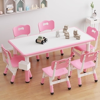 Height Adjustable Kids Table and 6 Chairs Set with Storage Box