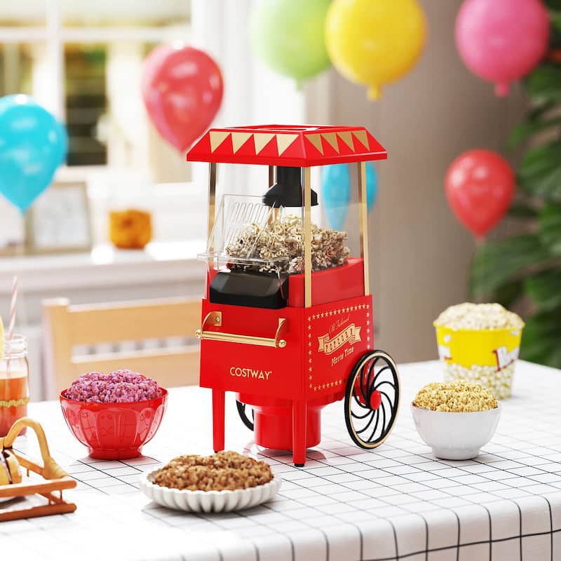 Costway Retro Hot Air Popcorn Maker 1200W, Oil-Free & Fat-Free, Makes - See Details