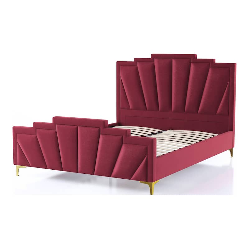 Glim Art Deco Velvet Upholstered Tufted Platform Bed by Furniture of America