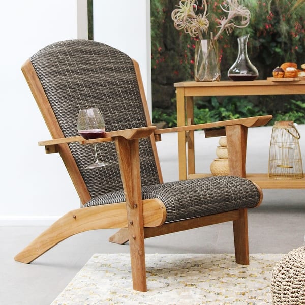slide 2 of 19, Cambridge Casual Auburn Upholstered Teak Outdoor Adirondack Chair Natural Teak/Gray Wicker