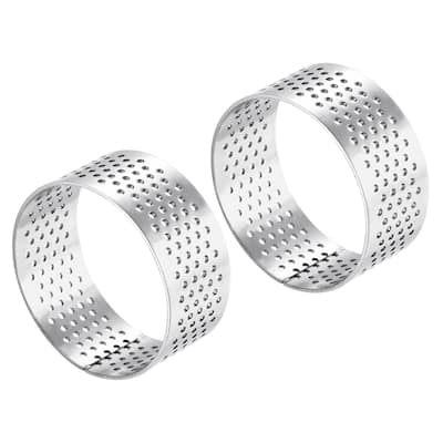 2pcs Stainless Steel Cake Rings 1.7" Perforated Cake Mousse Ring Baking Tools - Silver