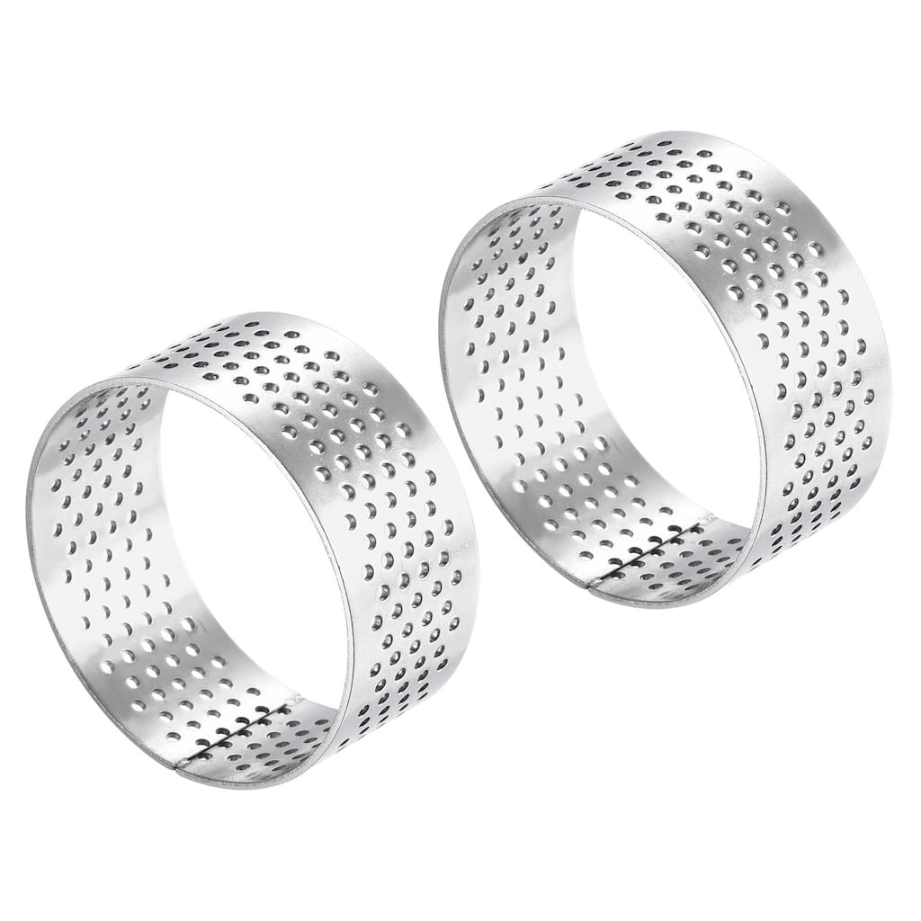2pcs Stainless Steel Cake Rings 1.7" Perforated Cake Mousse Ring Baking Tools - Silver