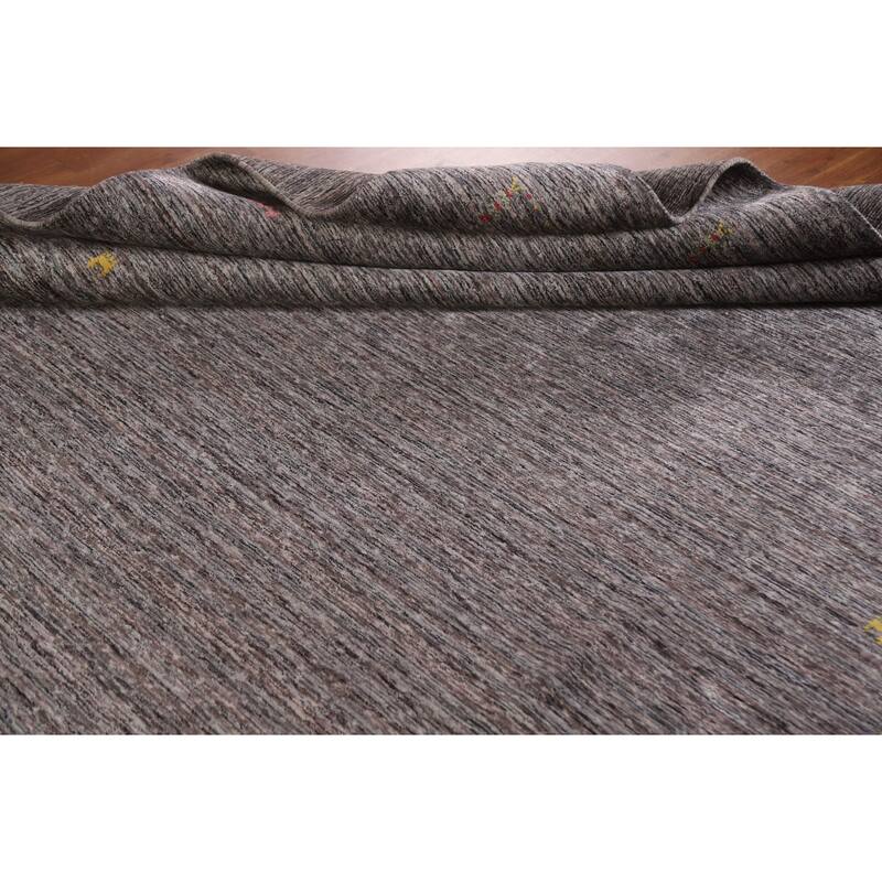 Striped Gabbeh Indian Area Rug Hand-Knotted Brown Wool Carpet - 7'10"x 9'9"