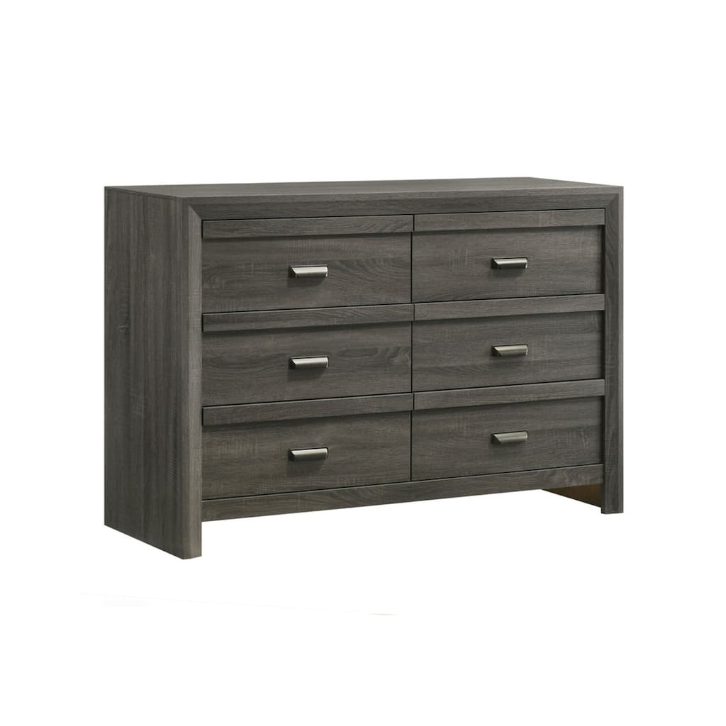 Velz 2pc Dresser and Mirror Set, 6 Drawers, Finger Pull Handles, Dark Gray Wood