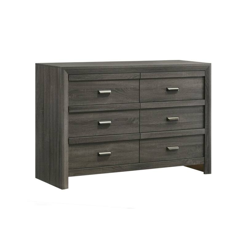 Velz 2pc Dresser and Mirror Set, 6 Drawers, Finger Pull Handles, Dark Gray Wood
