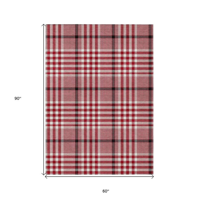 HomeRoots Plaid Transitional Rectangle Outdoor Rug