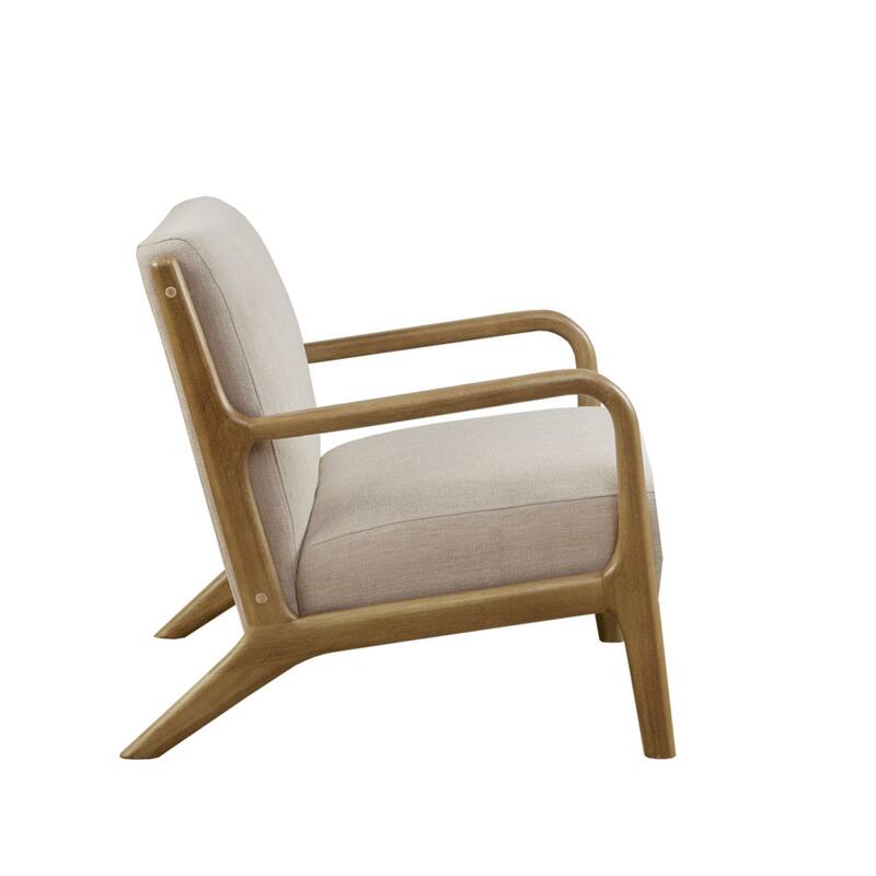 Roomfitters Mid Century Modern Lounge Chair with Solid Wood Frame, Upholstered Accent Chair for Living Room, Cream