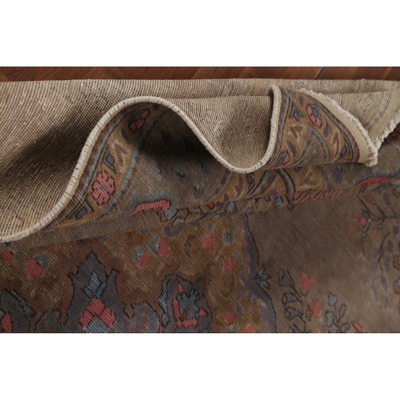 Distressed Brown Tabriz Persian Antique Rug Hand-Knotted Wool Carpet - 8'2"x 11'0"