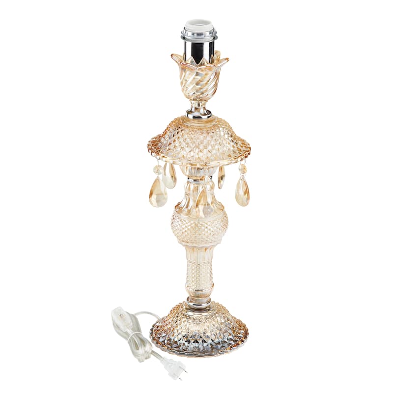 Silver Orchid White Champagne Glass and Metal Table Lamp - 13.875"L x 13.875"W x 24"H