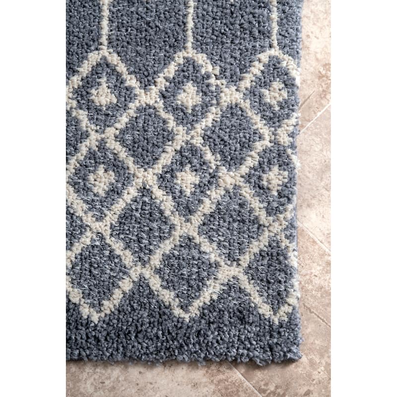 Nuloom Beige Geometric Moroccan Trellis Shag Rug