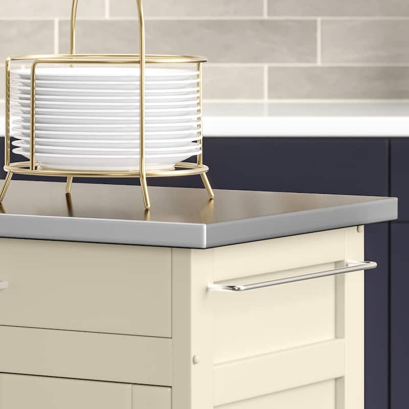Copper Grove Puff Island White Finish with Stainless Steel Top Kitchen Cart