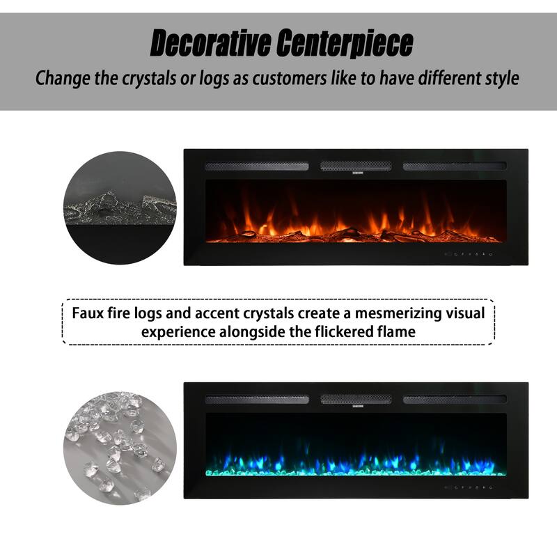 LED Recessed Wall-Mounted Electric Fireplace