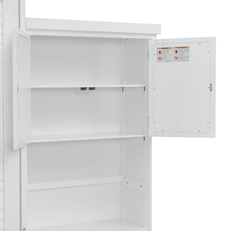 Queen Size Hydraulic Lift Murphy Bed Solid Wood Wall Bed Frame, Storage Murphy Cabinet Bed with Desk, No Box Spring Needed