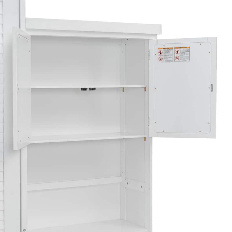 Queen Size Murphy Bed Wall Bed with Louvered Panel and Side Storage Shelves Space Saving Murphy Bed Pull Down Bed with Cabinets