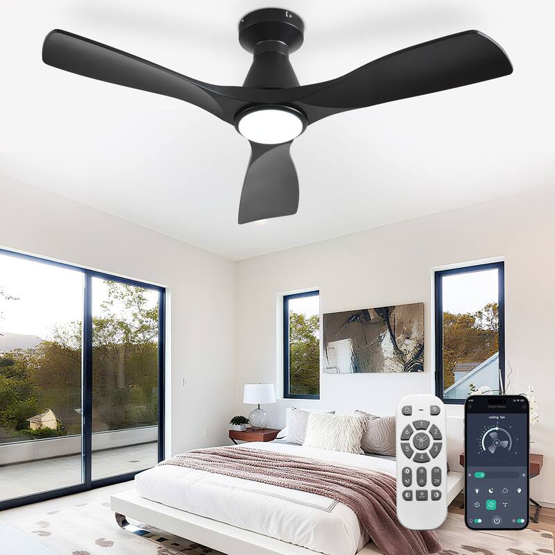 Ceiling Fan Without Light: 42-52 Inch 3 Blade Indoor Outdoor Fans for Patios - Black - 42in