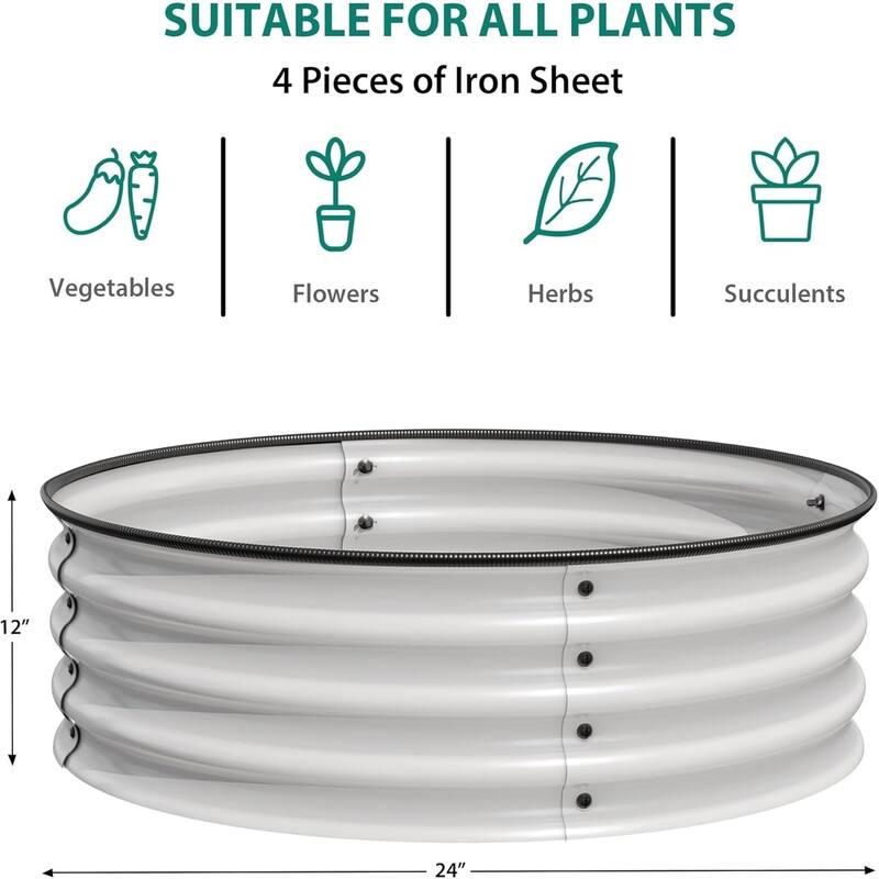 3-Pack 2x1FT Galvanized Raised Garden Beds Round Metal Planter Box Kitfor Vegetables Flowers and Fruits Black