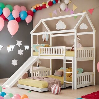Multifunction Twin Over Twin Bunk Bed House Bed With Slide - Bed Bath ...