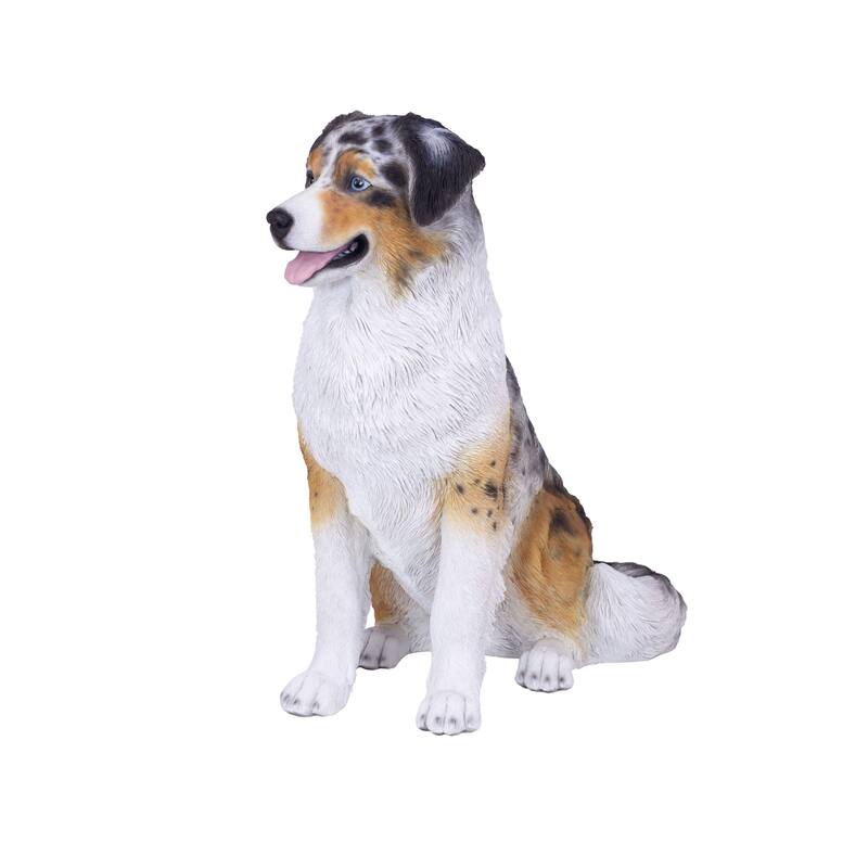 Australian Shepherd Puppy Outdoor Garden Statue - 19.75" - White and Brown
