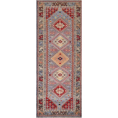 Light Blue Kazak Oriental Runner Rug Handmade Wool Carpet - 2'7"x 8'0"