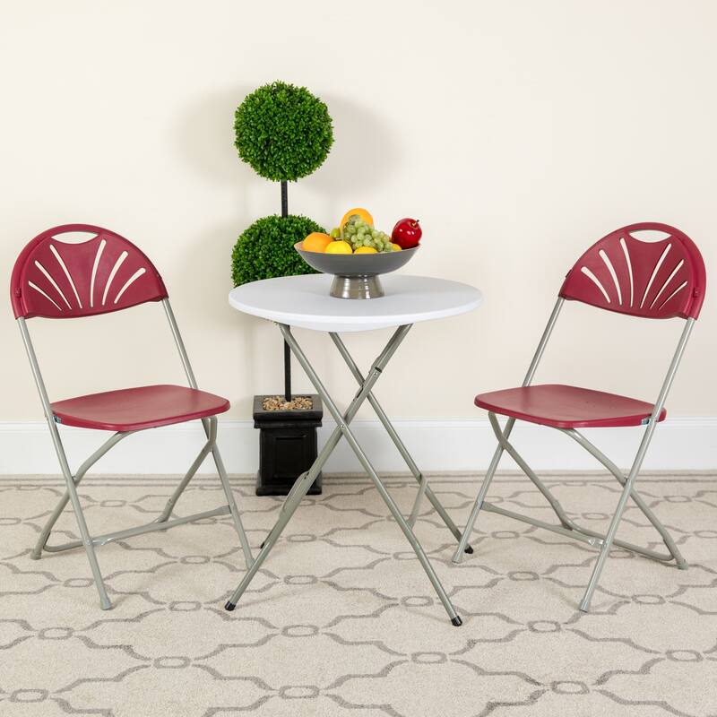 8 Pack 650 lb. Capacity Plastic Fan Back Folding Chair - Burgundy