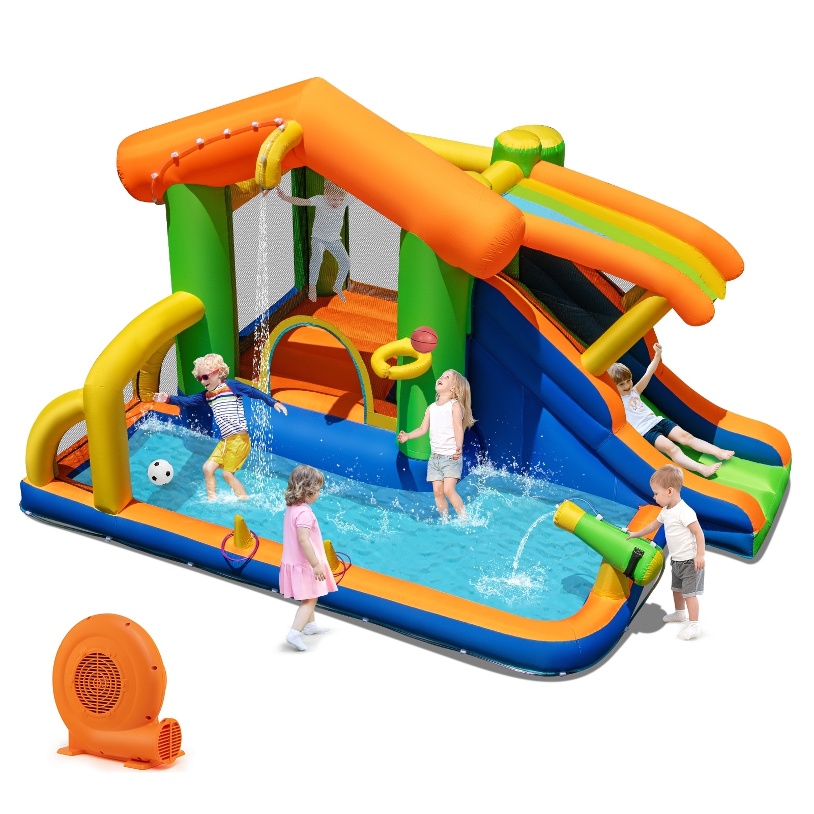 Gymax 8-in-1 Inflatable Bounce House Water Park w/Slide Water Cannon - Multicolors